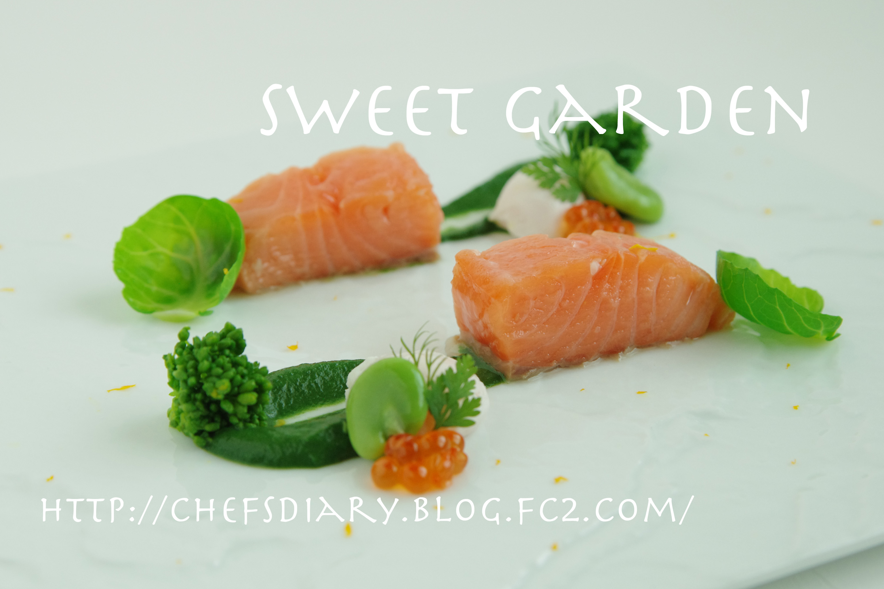 Salmon Mi-Cuit with Green Sauce サーモンのミキュイ、グリーンソース