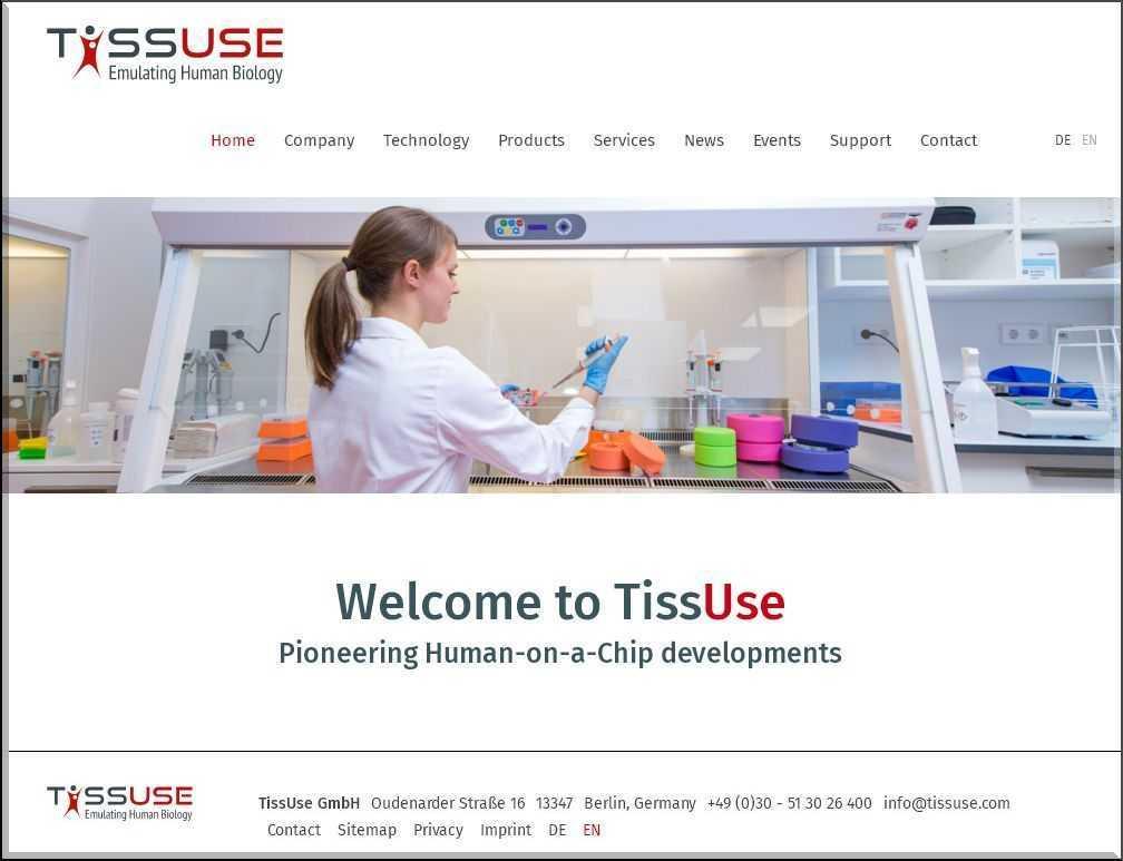 TissUse社(TissUse GmbH：テッシュ・ゲー・エム・ベー・ハー) 公式webサイト 2019年04月(英語版)